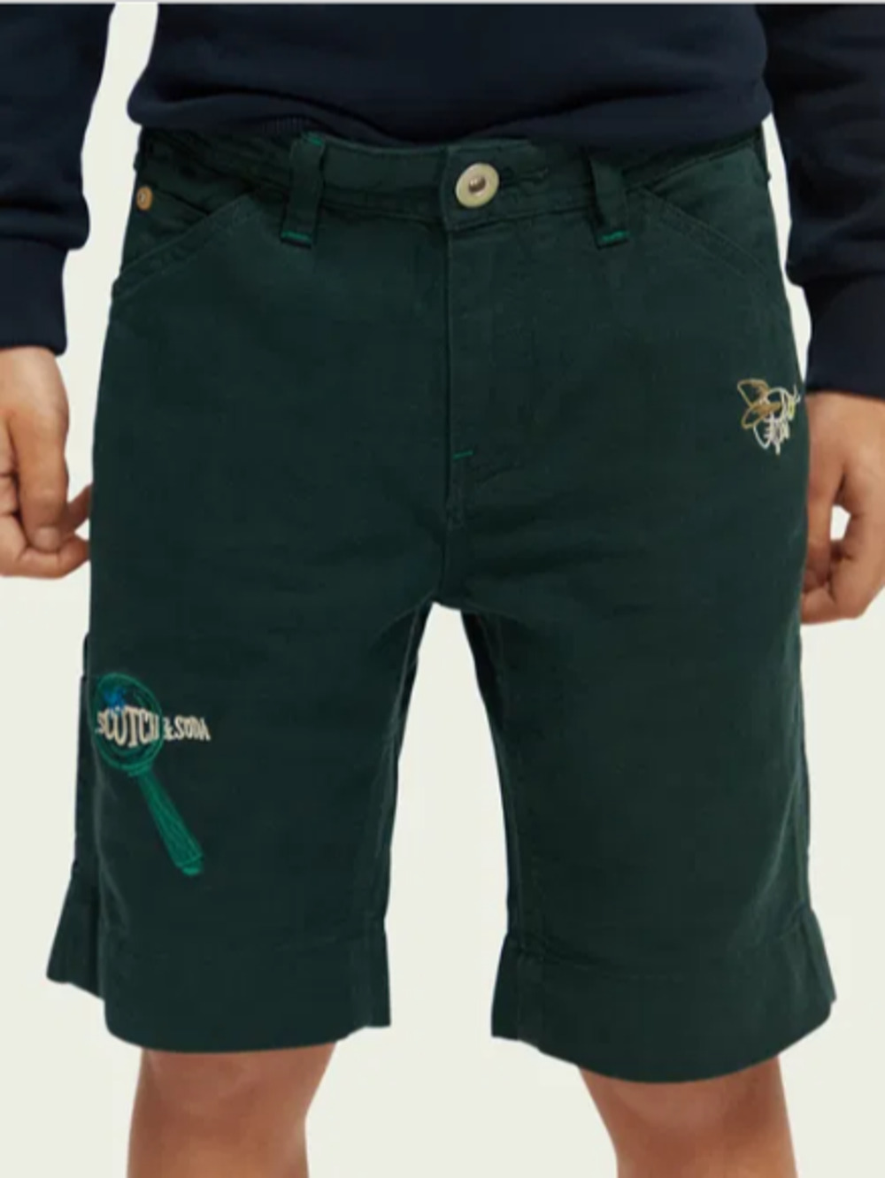 Scoth & Soda Boys Embroidered Artwork Linen-Blended Shorts Green Size 14